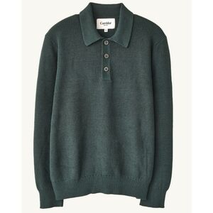 Corridor Mens Slouchy Cotton Polo Sweater Size M Green Organic Quiet Luxury Prep